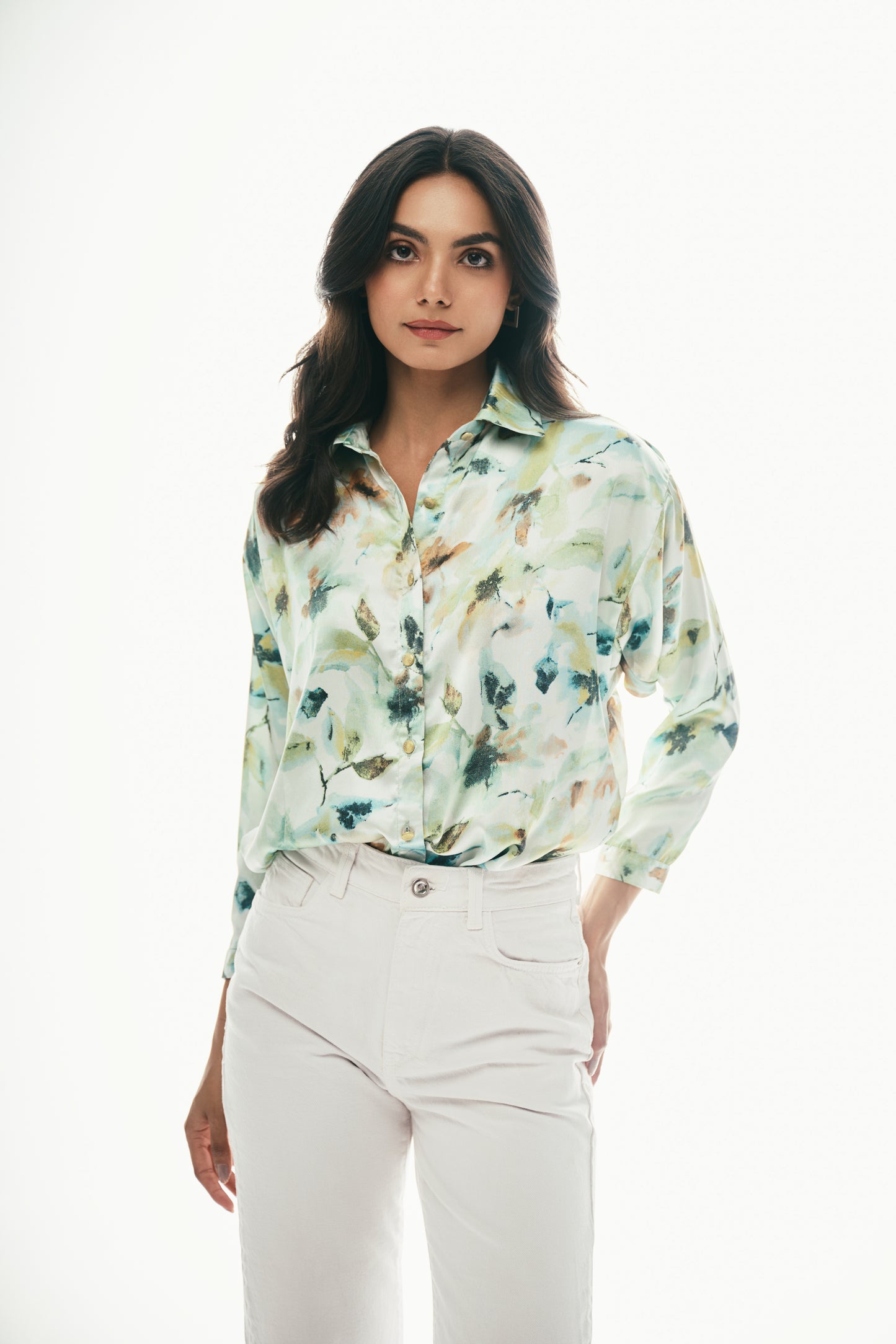 Oversized Satin Shirt: Green