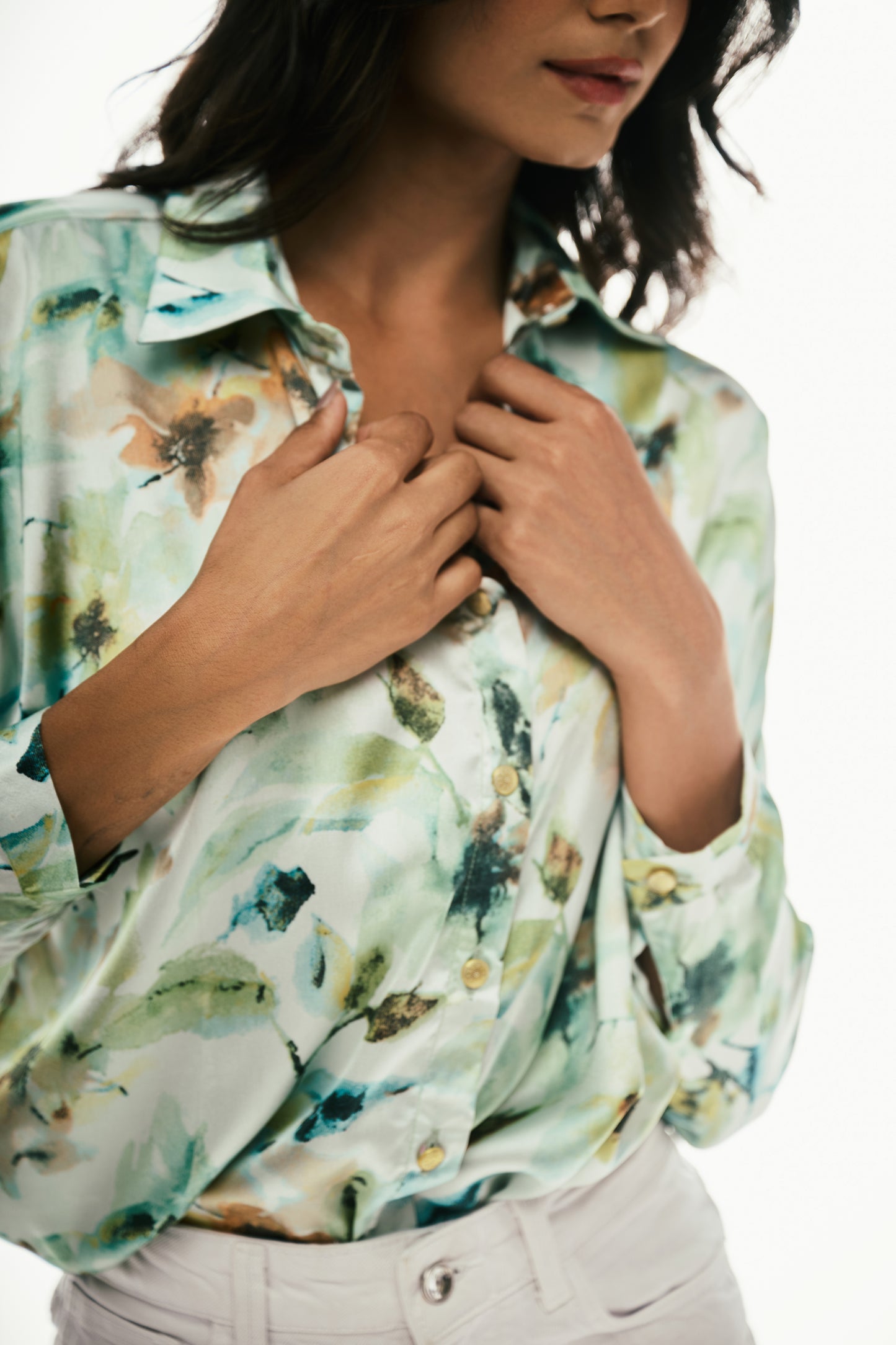 Oversized Satin Shirt: Green