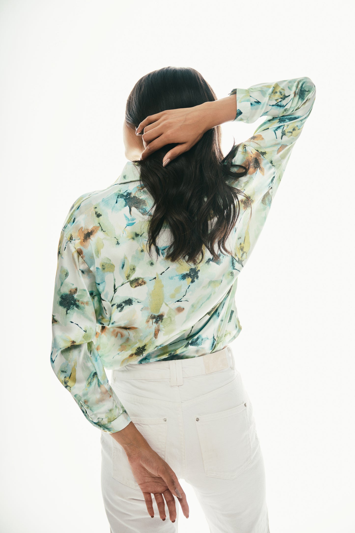 Oversized Satin Shirt: Green