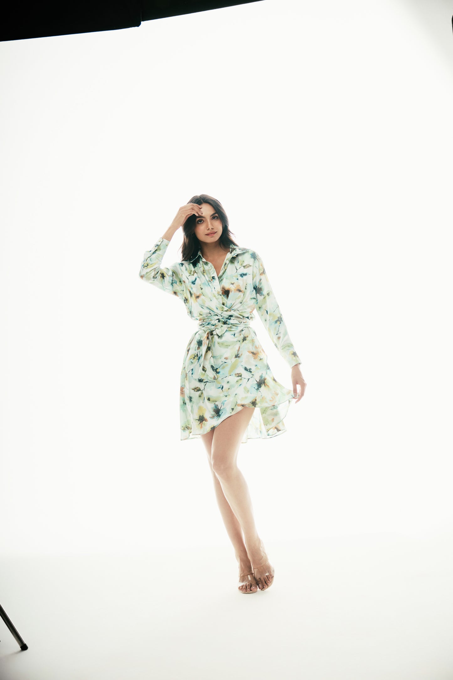 Satin Shirt Dress: green
