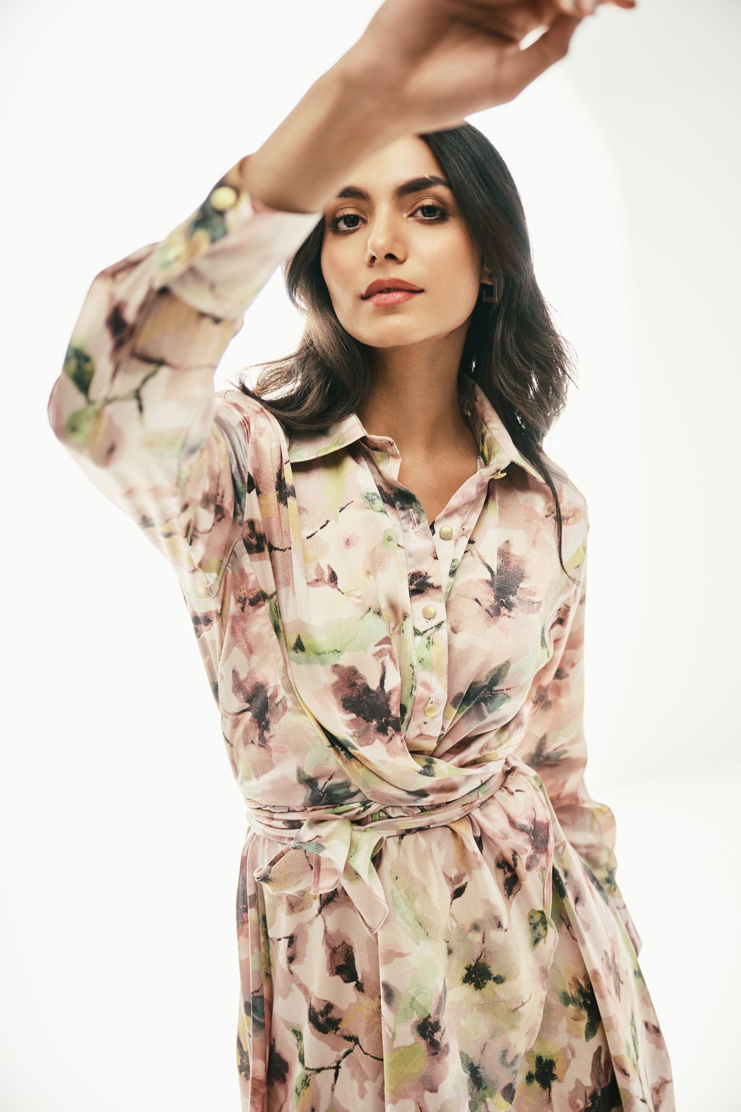 Satin Shirt Dress: pink