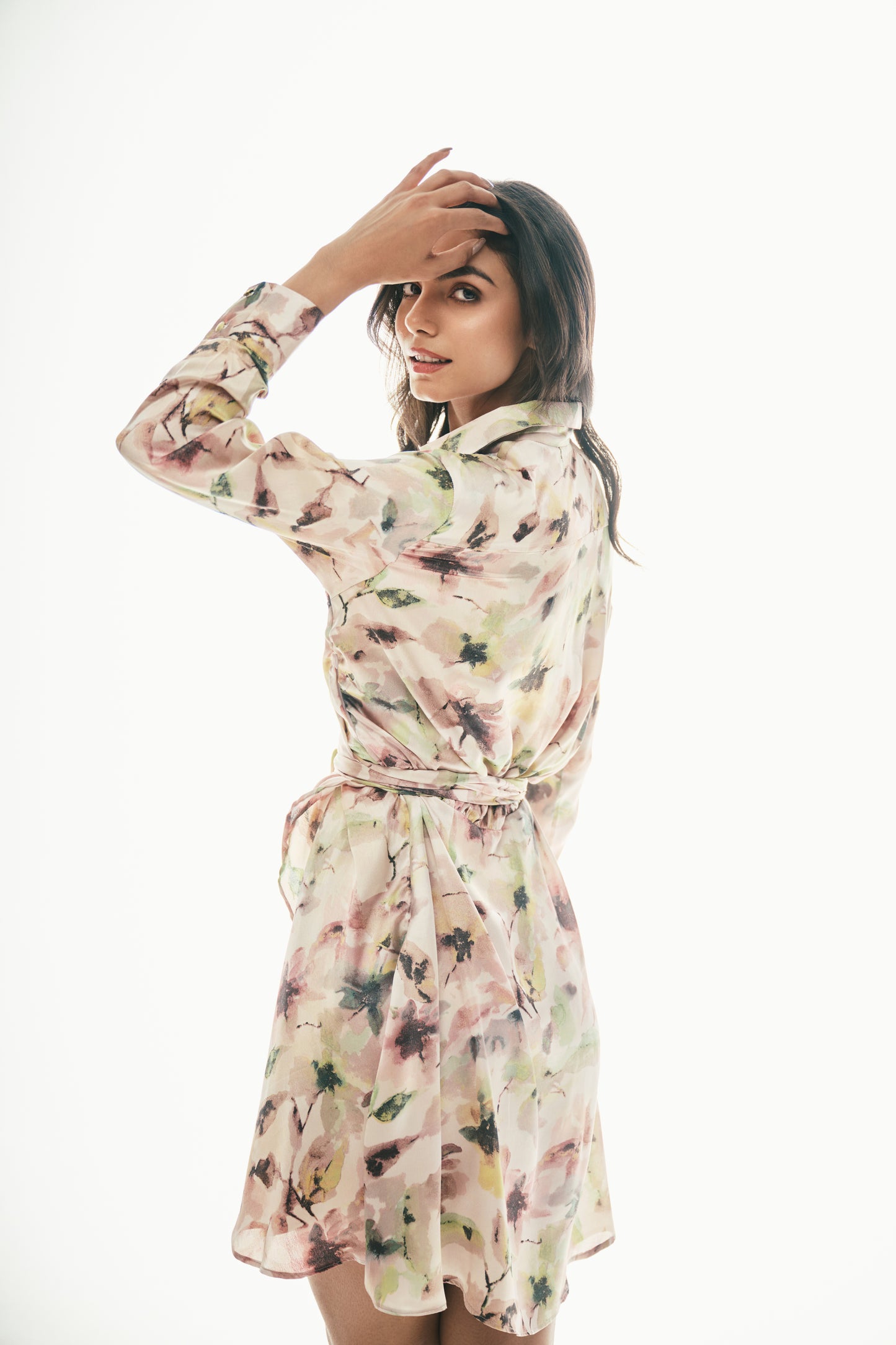 Satin Shirt Dress: pink