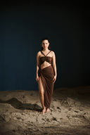 Ruched Slit Skirt - Chocolate
