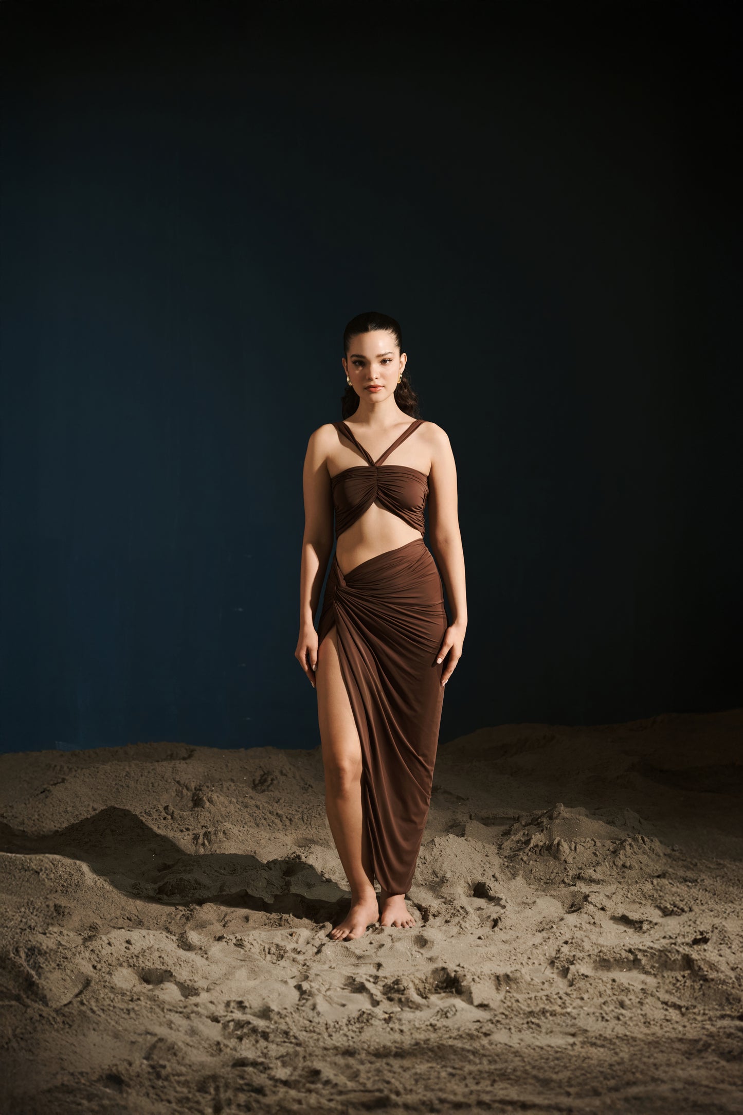 Ruched Slit Skirt - Chocolate