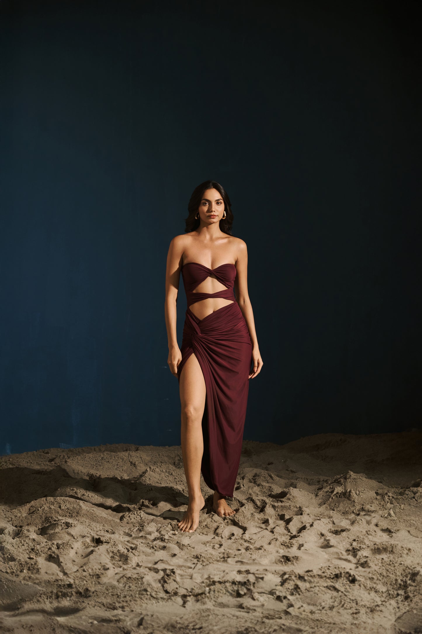 Ruched Slit Skirt - Berry