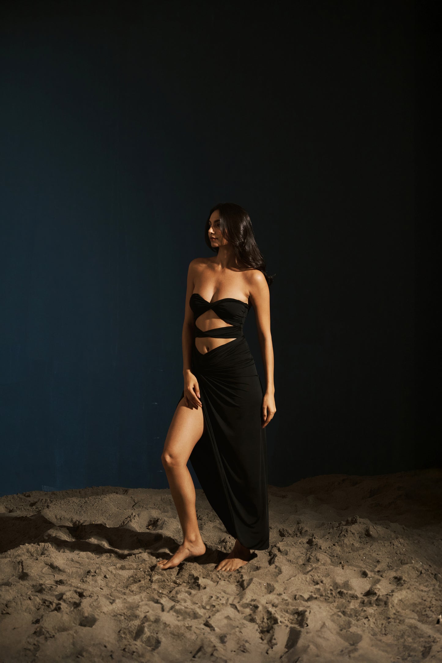 Ruched Slit Skirt - Black