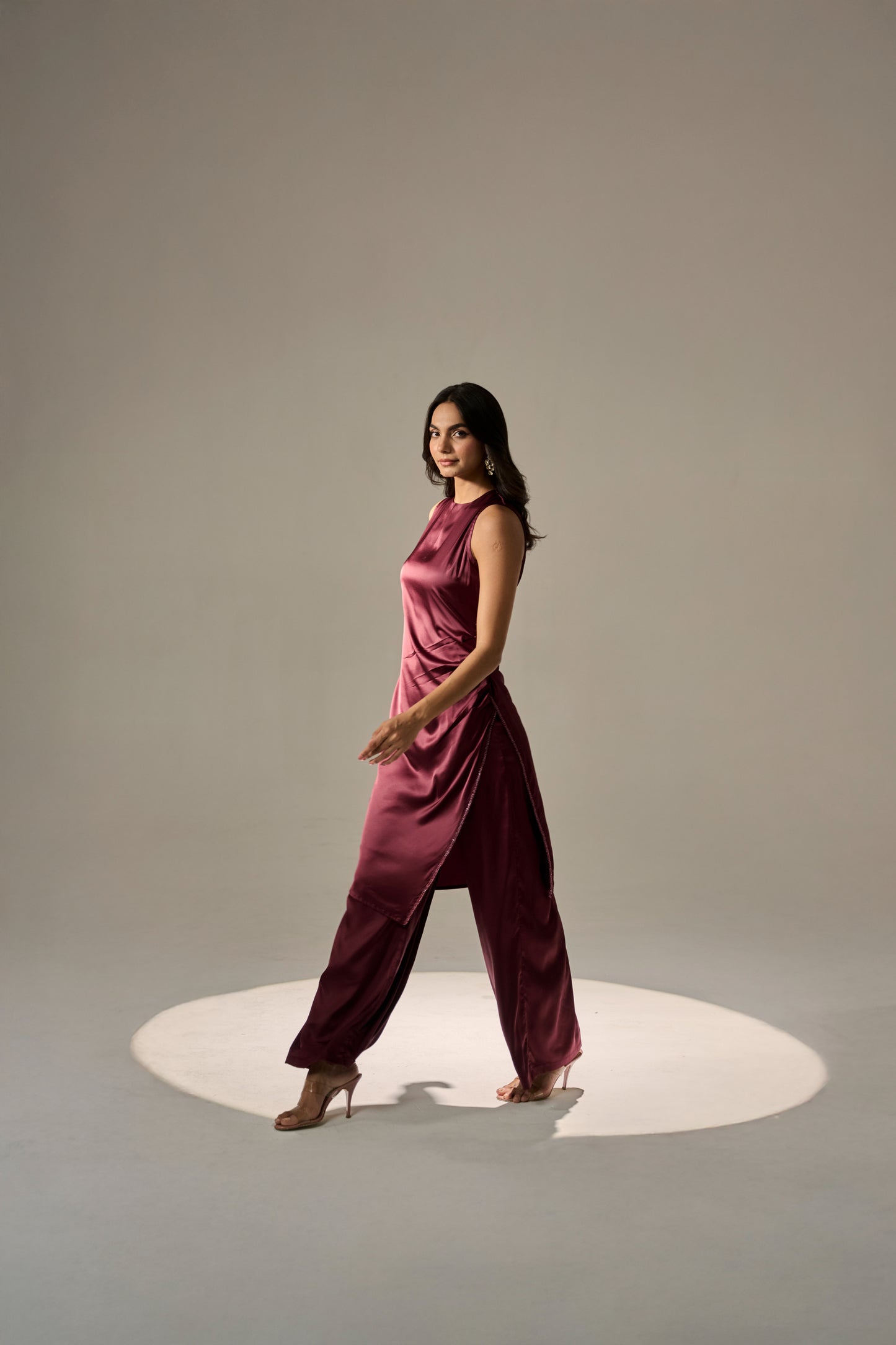 Berry Pleated Kurti Set