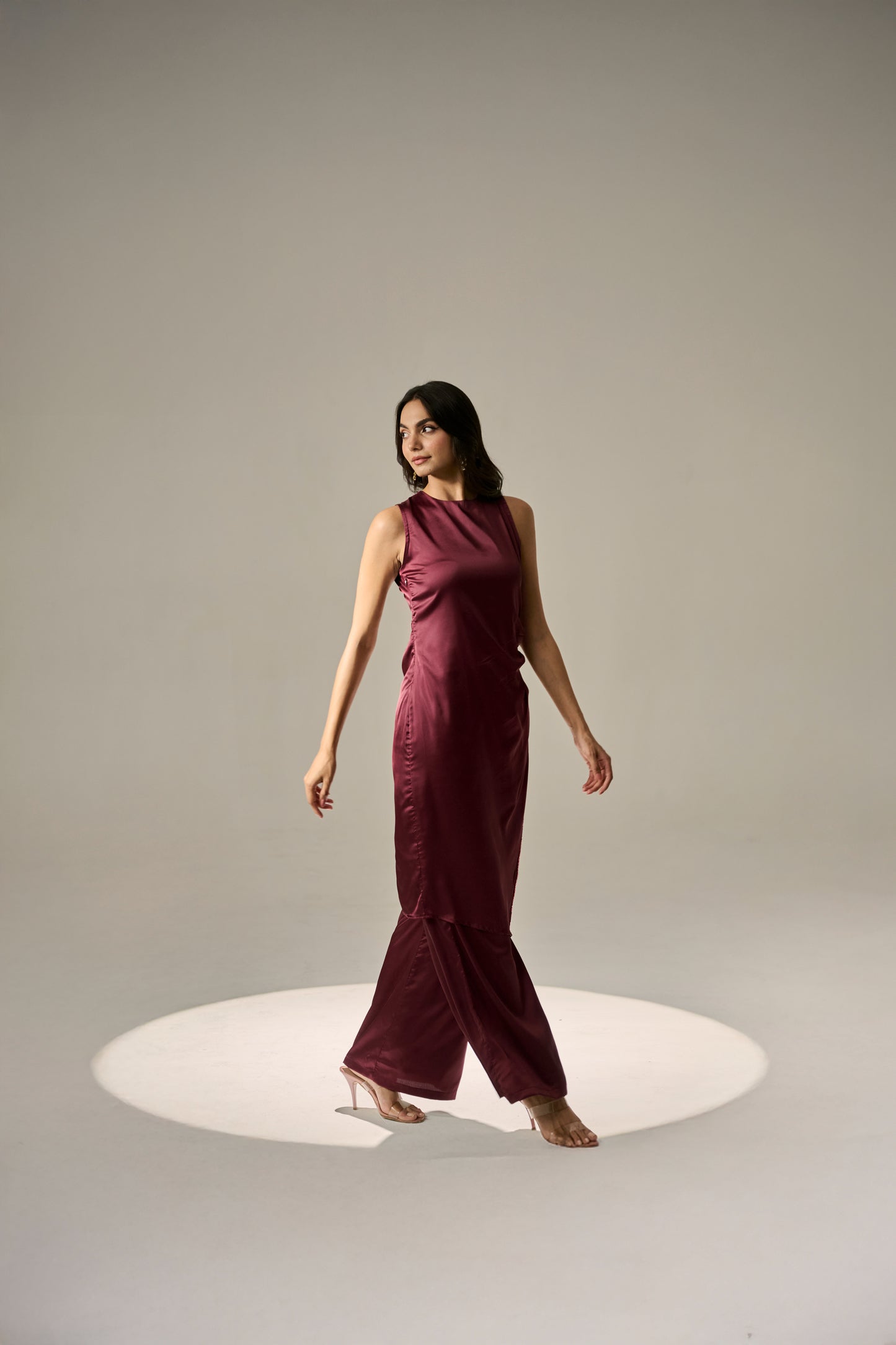 Berry Pleated Kurti Set