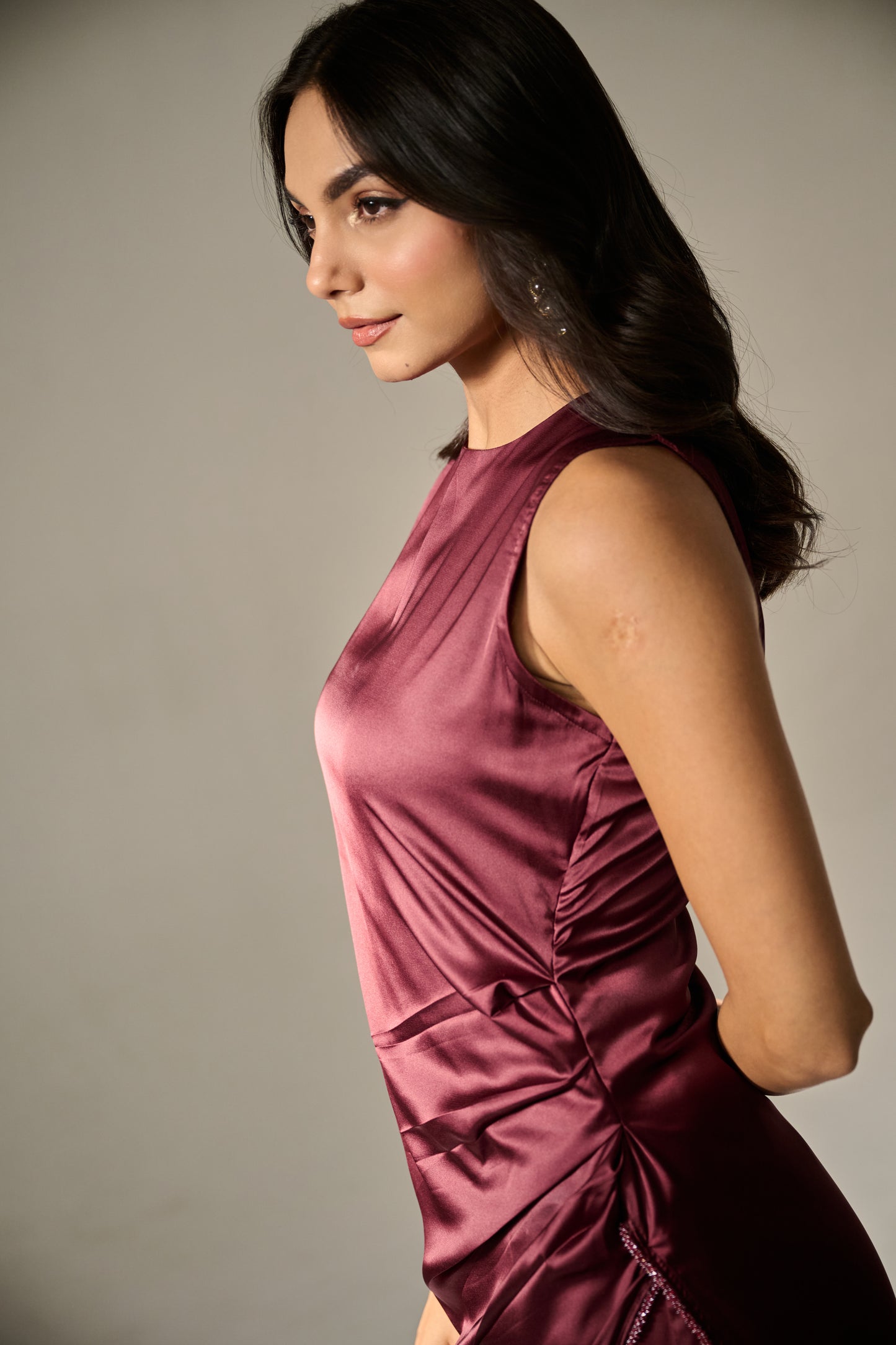 Berry Pleated Kurti Set