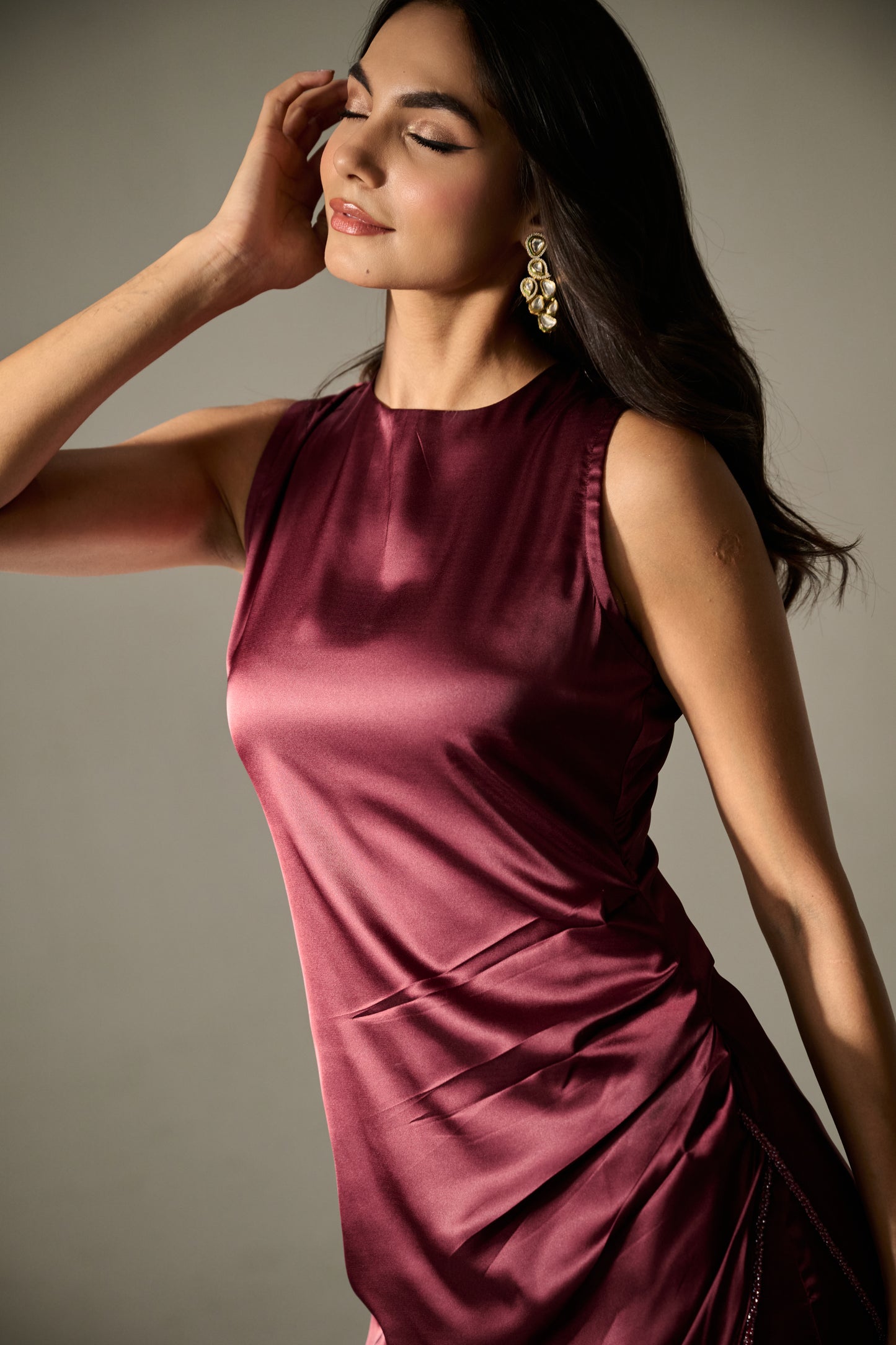 Berry Pleated Kurti Set