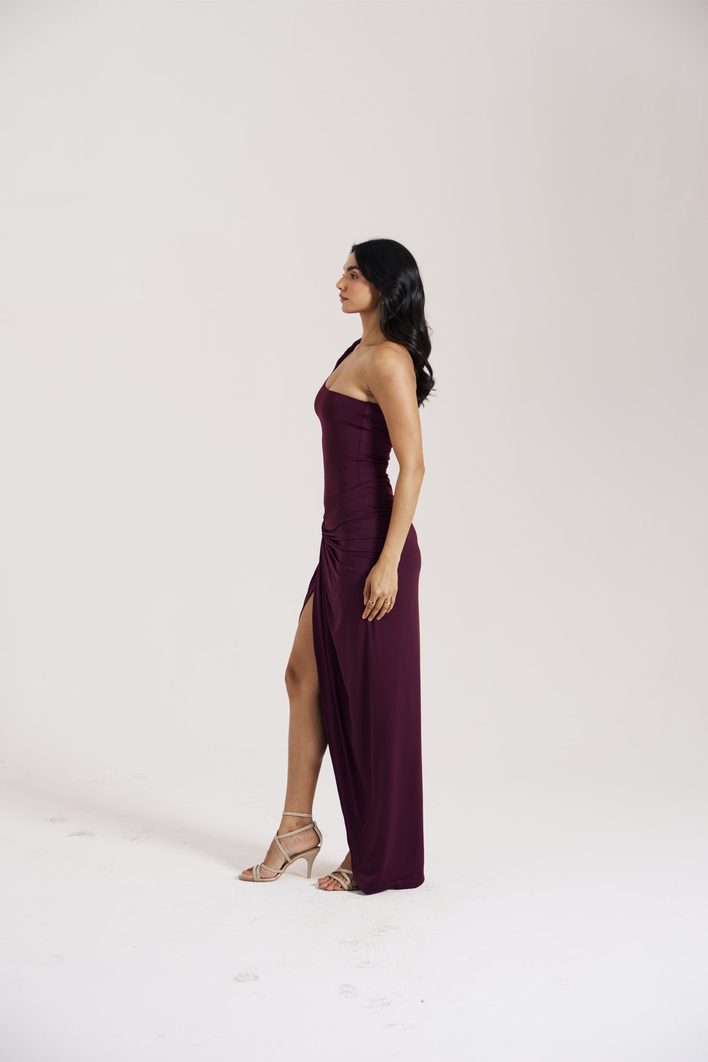 Berry Ruched Slit Skirt