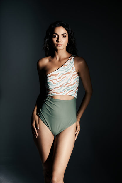 One-Shoulder Bodysuit: Sage green