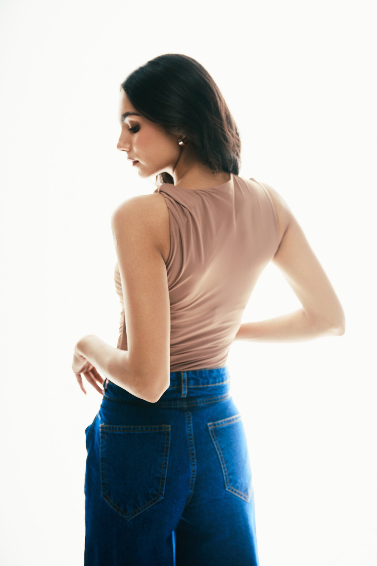 Ruched Asymmetrical Top: Blush Nude