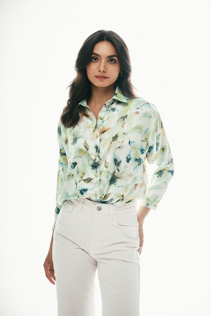 Oversized Satin Shirt: Green