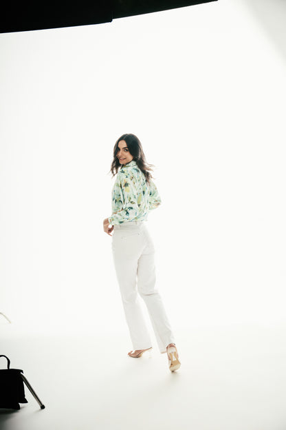 Oversized Satin Shirt: Green