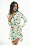 Satin Shirt Dress: green