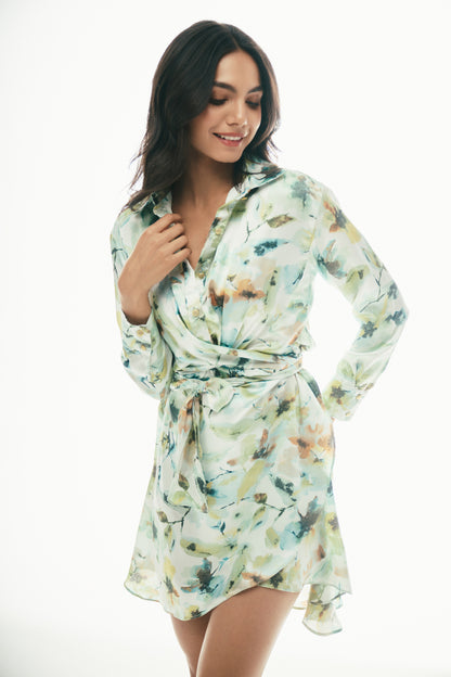 Satin Shirt Dress: green