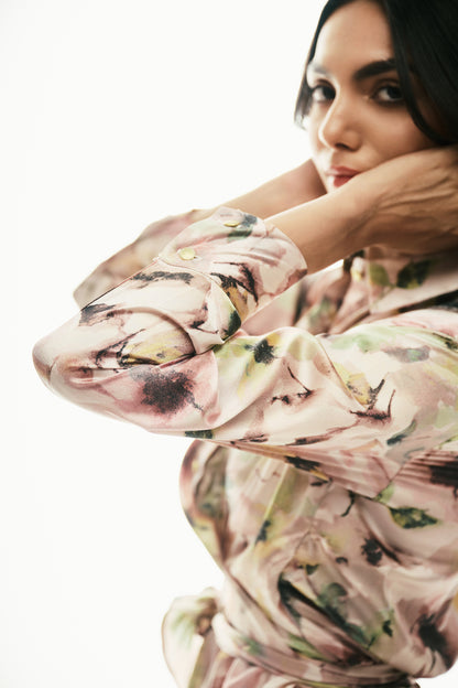 Satin Shirt Dress: pink