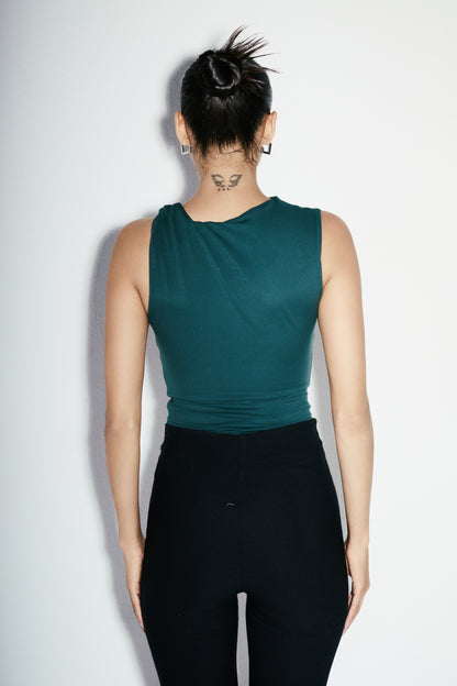 Ruched Asymmetrical Top: Green