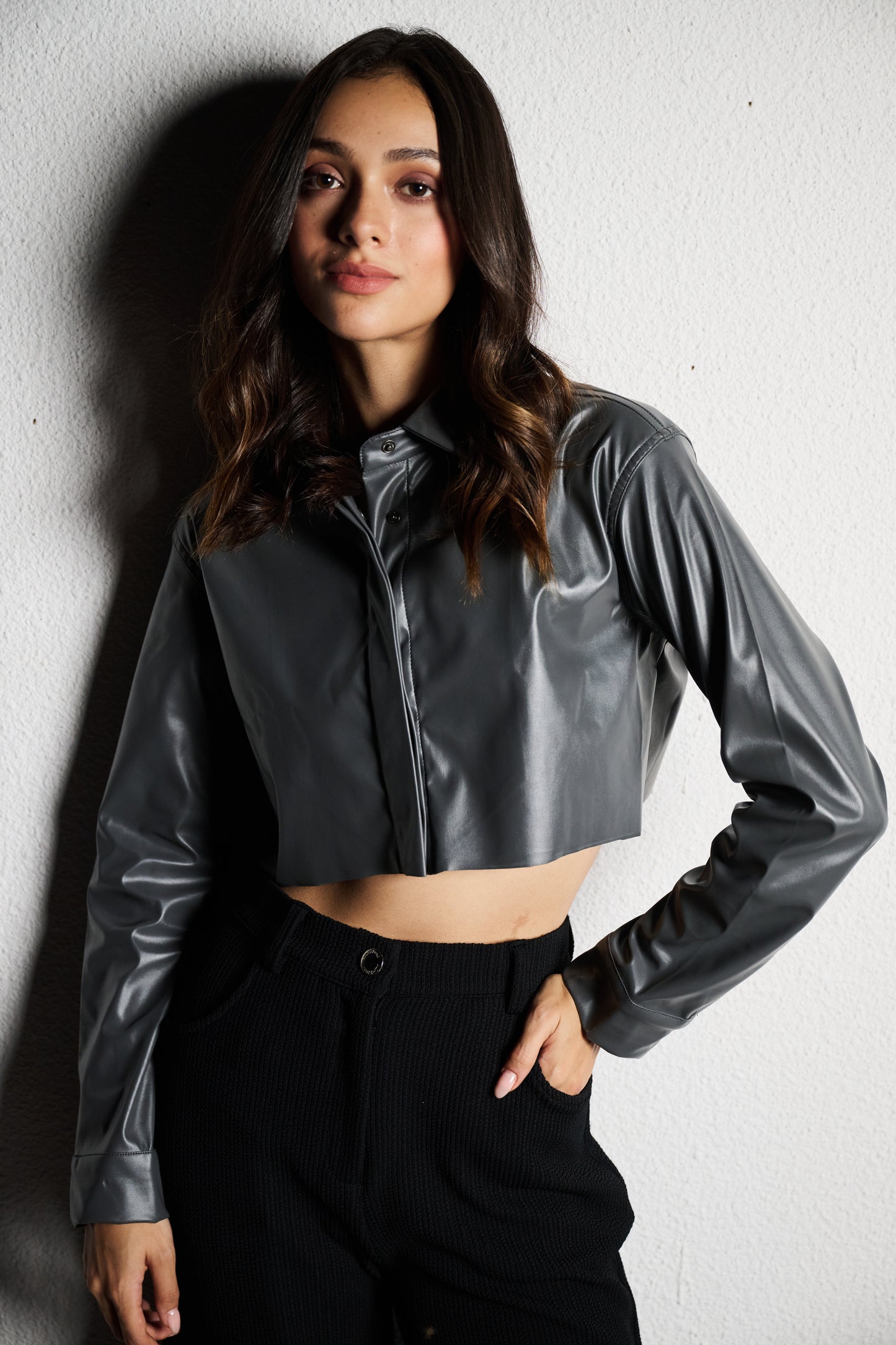 Cropped Leather Shirt