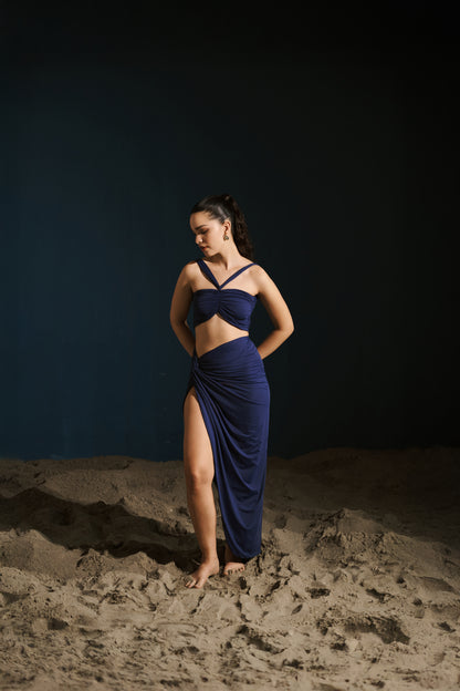 Ruched Slit Skirt - Navy