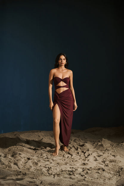 Ruched Slit Skirt - Navy