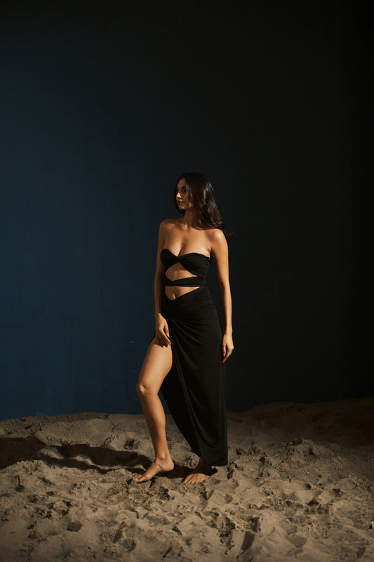 Ruched Slit Skirt - Black