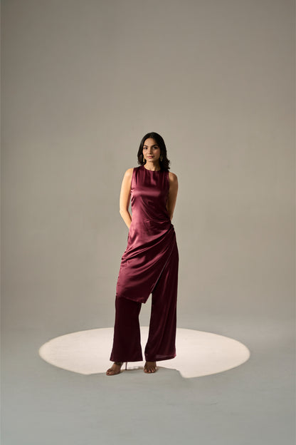 Berry Pleated Kurti  Set