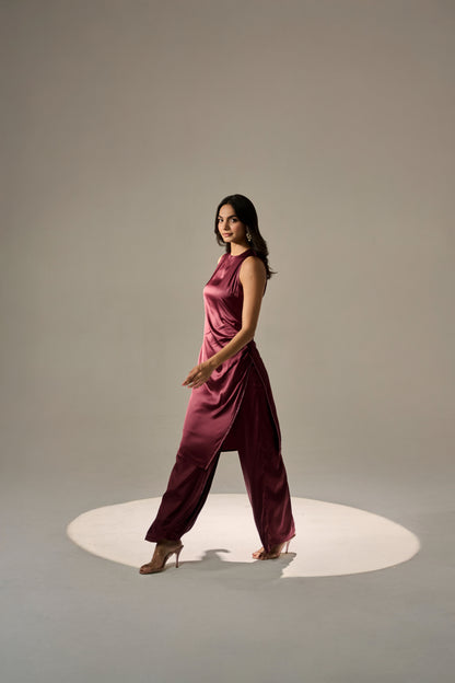 Berry Pleated Kurti  Set
