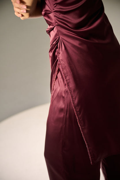Berry Pleated Kurti  Set
