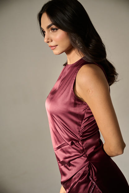 Berry Pleated Kurti  Set