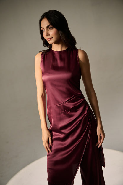 Berry Pleated Kurti  Set