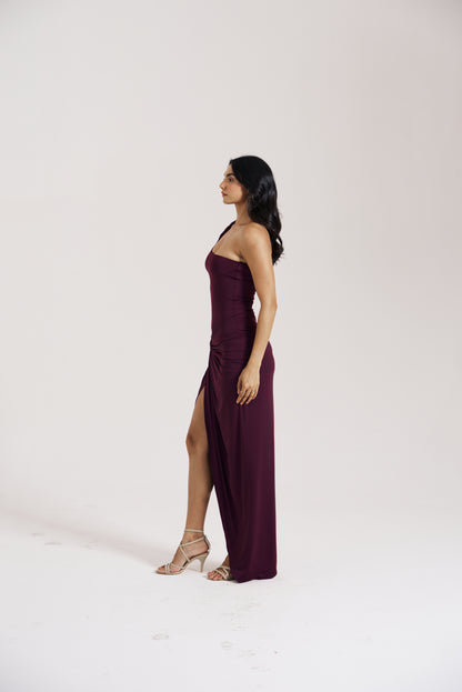 Berry Ruched Slit Skirt