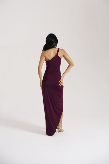 Berry Ruched Slit Skirt